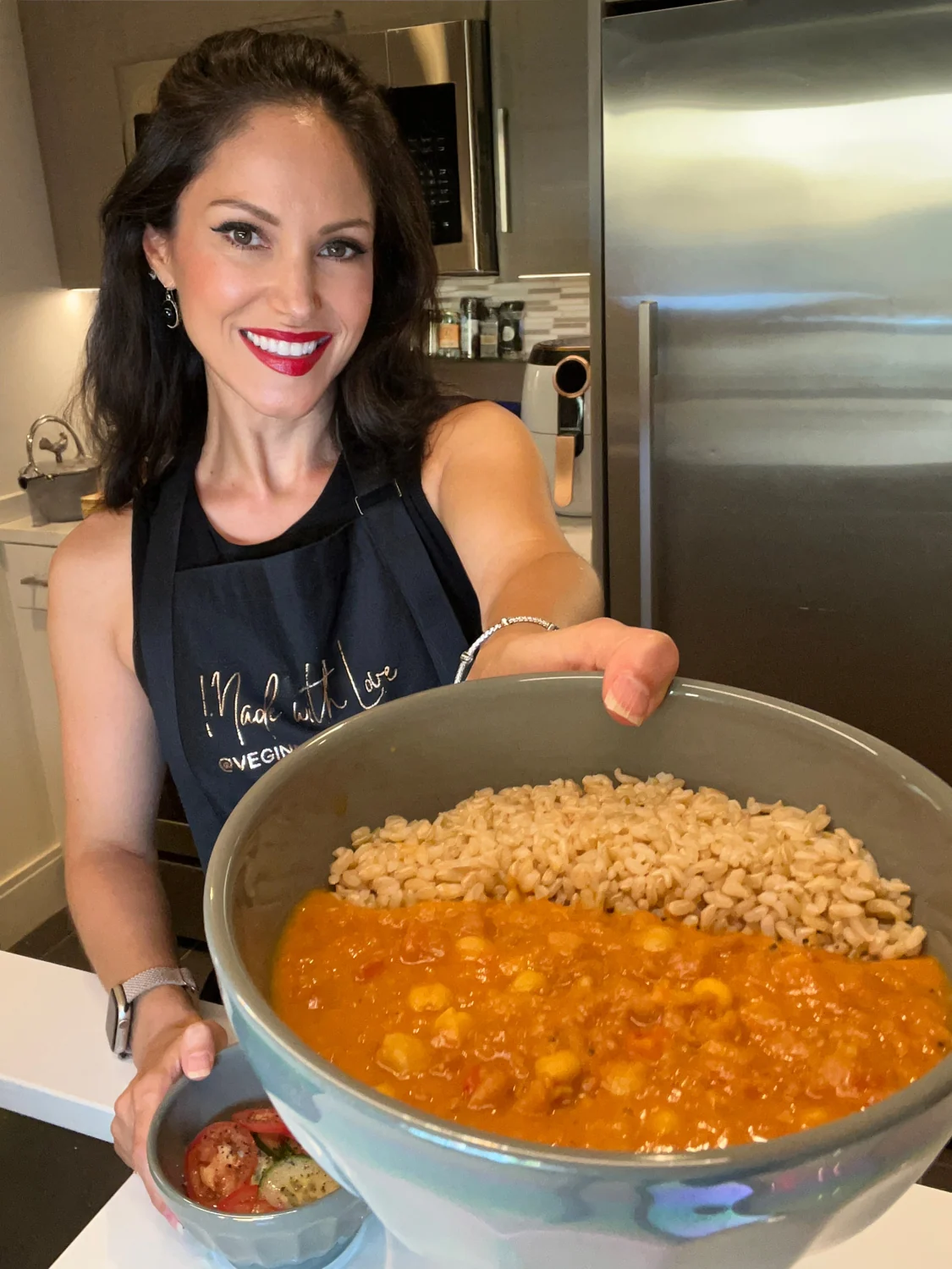 Cheryl sharing plant-based food from her kitchen